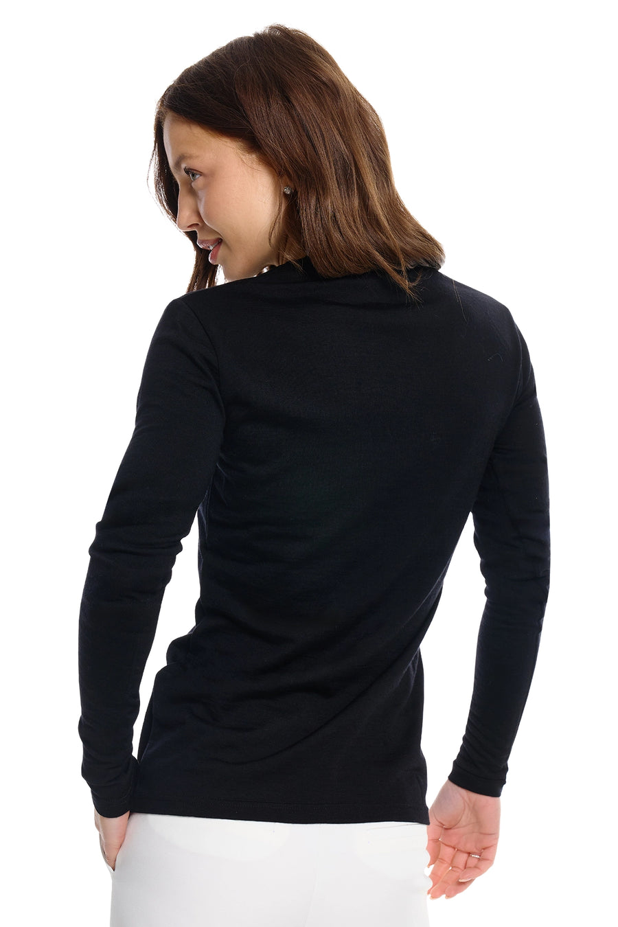 Women's Merino Long Sleeve 190 Black V-Neck — view 2