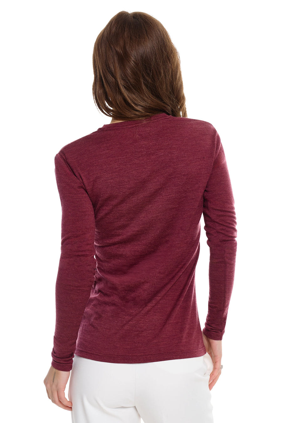 Women's Merino Long Sleeve 190 Burgundy V-Neck — view 2