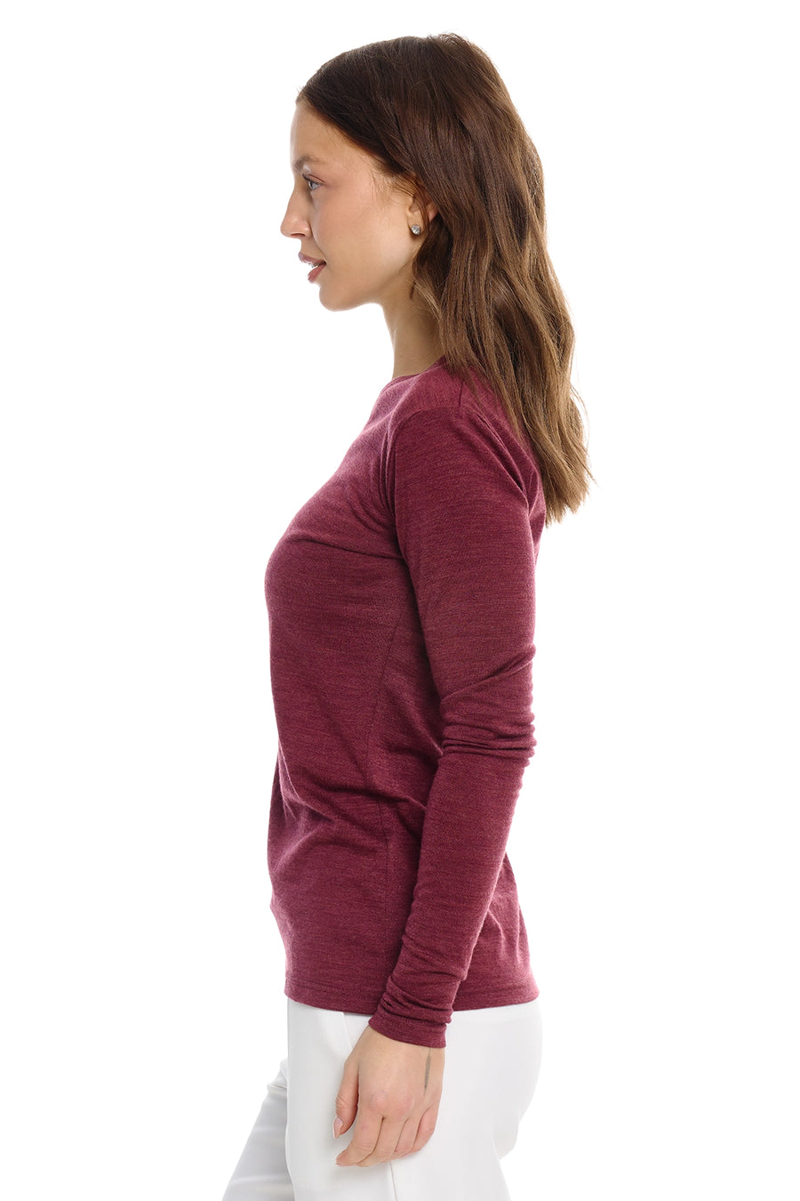 Women's Merino Long Sleeve 190 Burgundy V-Neck — view 4