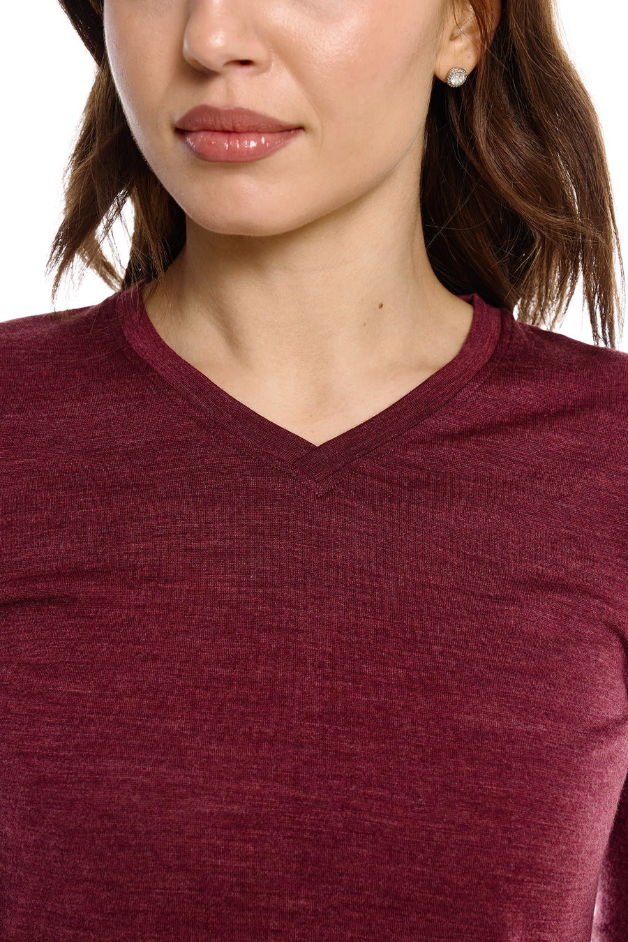 Women's Merino Long Sleeve 190 Burgundy V-Neck — view 5