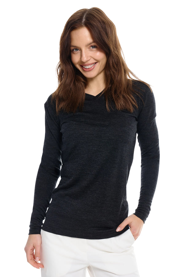 Women's Merino Long Sleeve 190 Charcoal Grey V-Neck