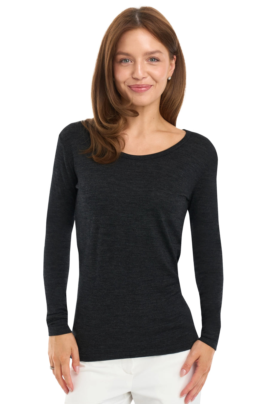 Women's Merino Long Sleeve 190 Charcoal Grey | Scoop Neck