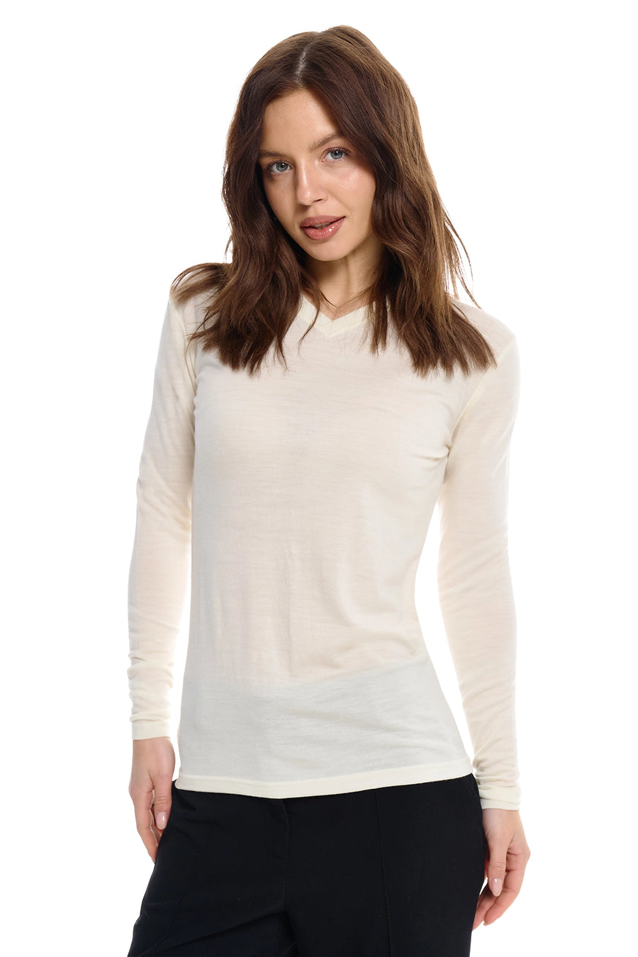 Women's Merino Long Sleeve 190 Creamy V-Neck