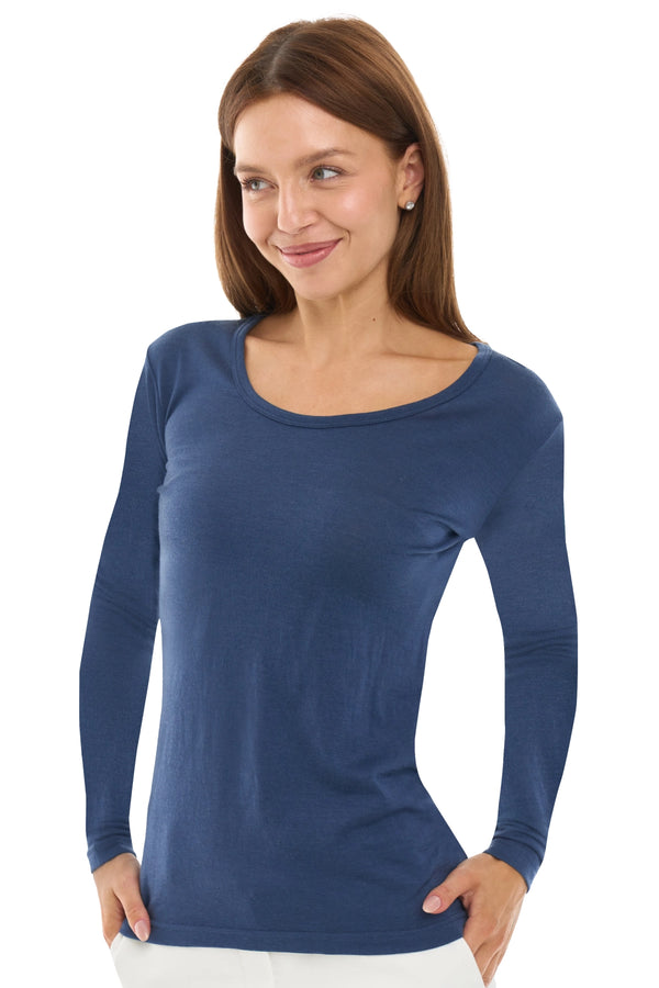 Women's Merino Long Sleeve 190 Dark Blue | Scoop Neck