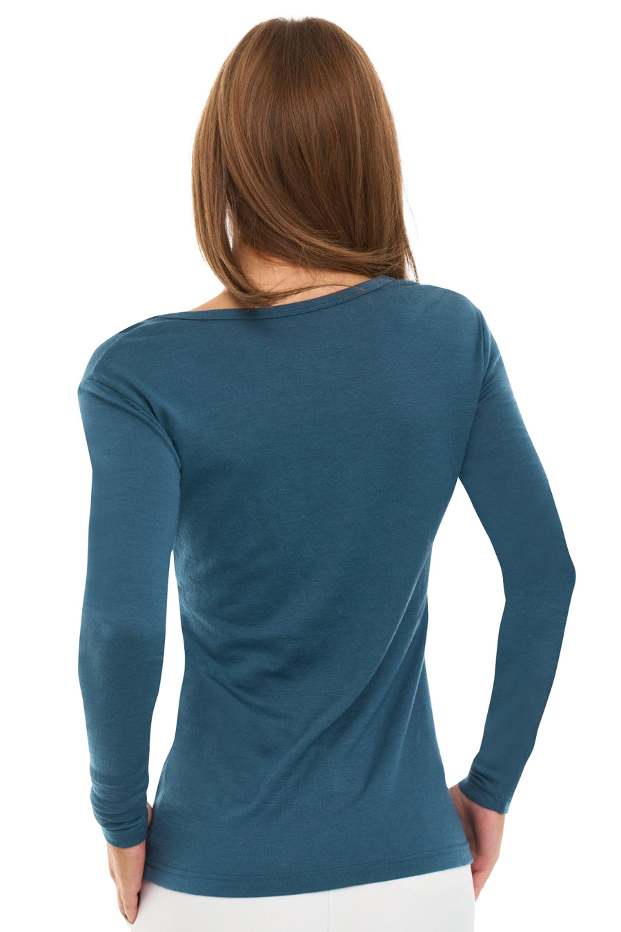 Camiseta de manga larga Merino para mujer 190 Denim | Escote redondo