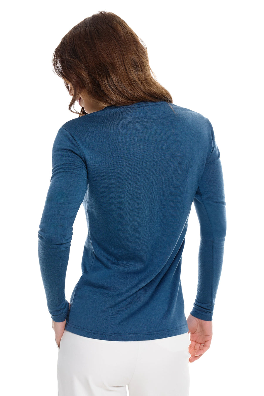 Women's Merino Long Sleeve 190 Denim V-Neck — view 2