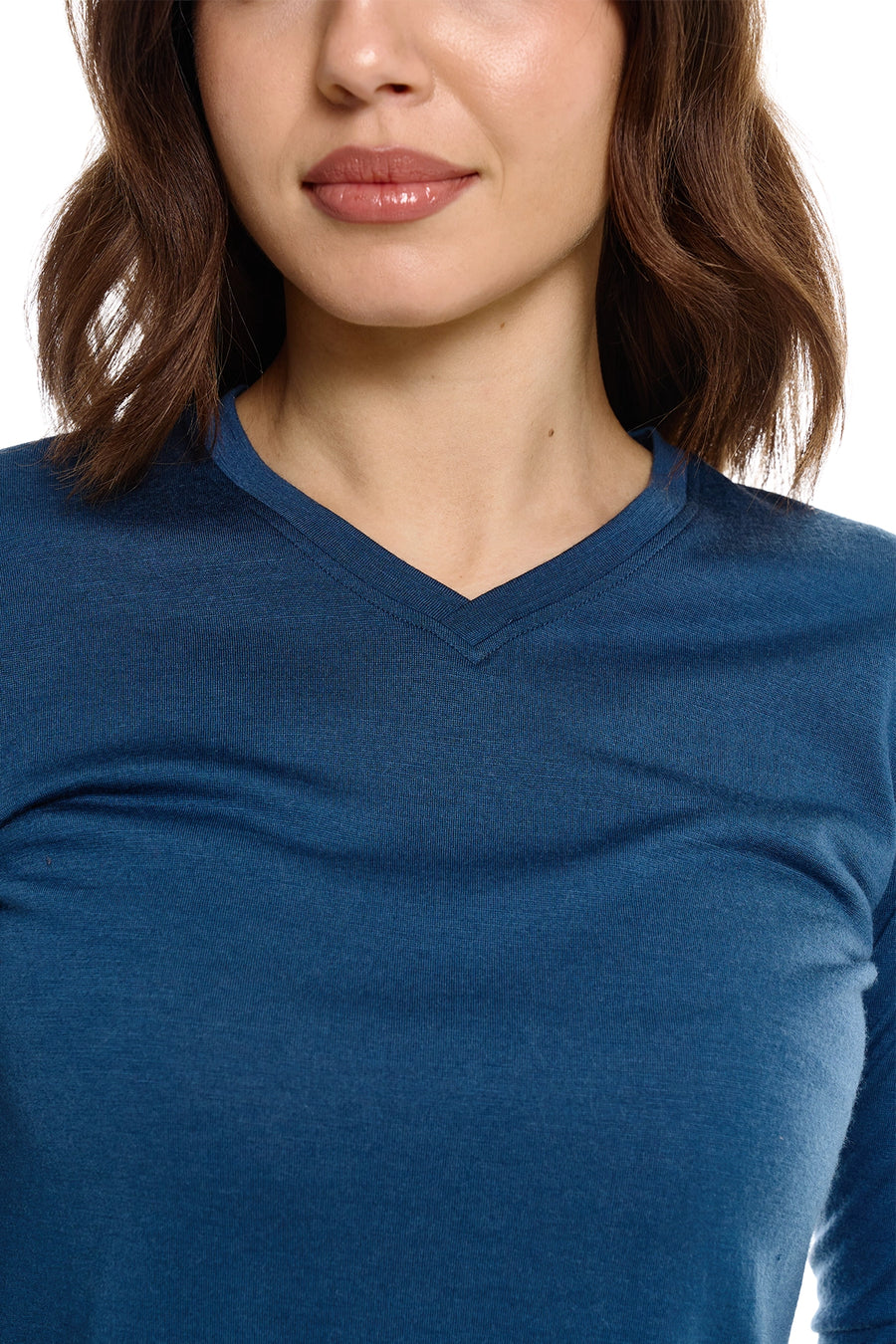 Women's Merino Long Sleeve 190 Denim V-Neck — view 5