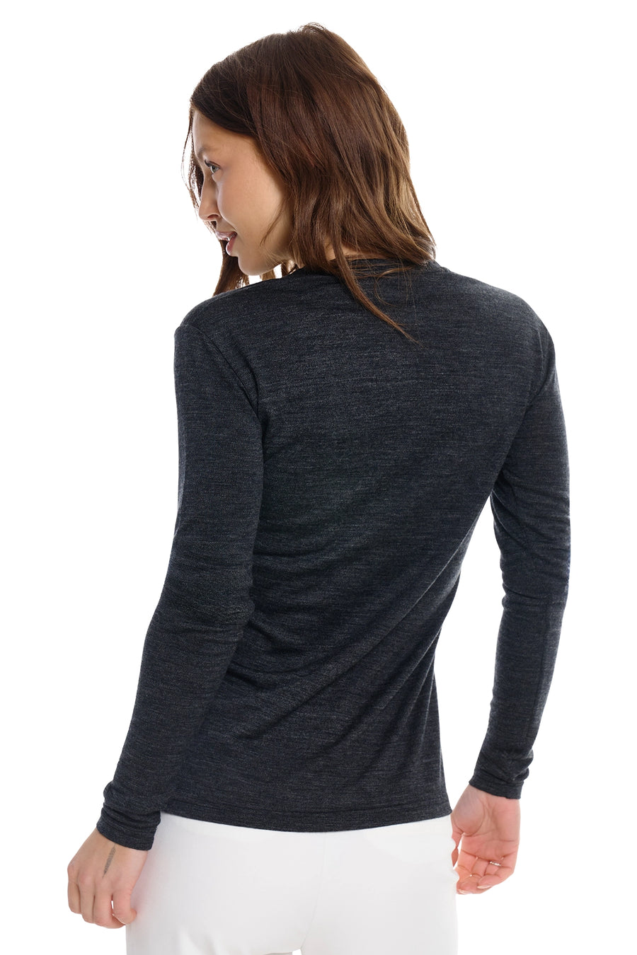 Women's Merino Long Sleeve 190 Melange Black V-Neck — view 2