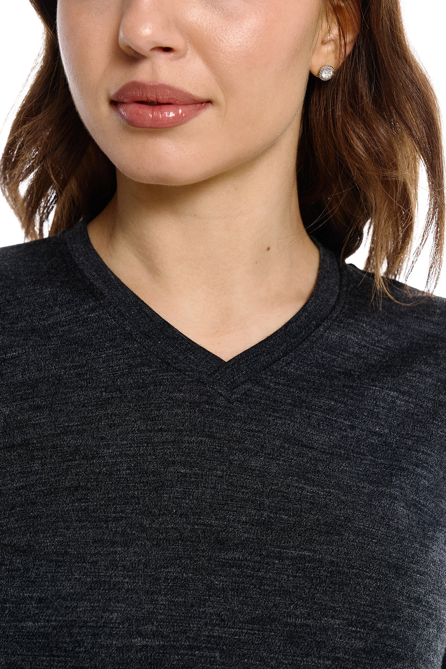 Women's Merino Long Sleeve 190 Melange Black V-Neck — view 5