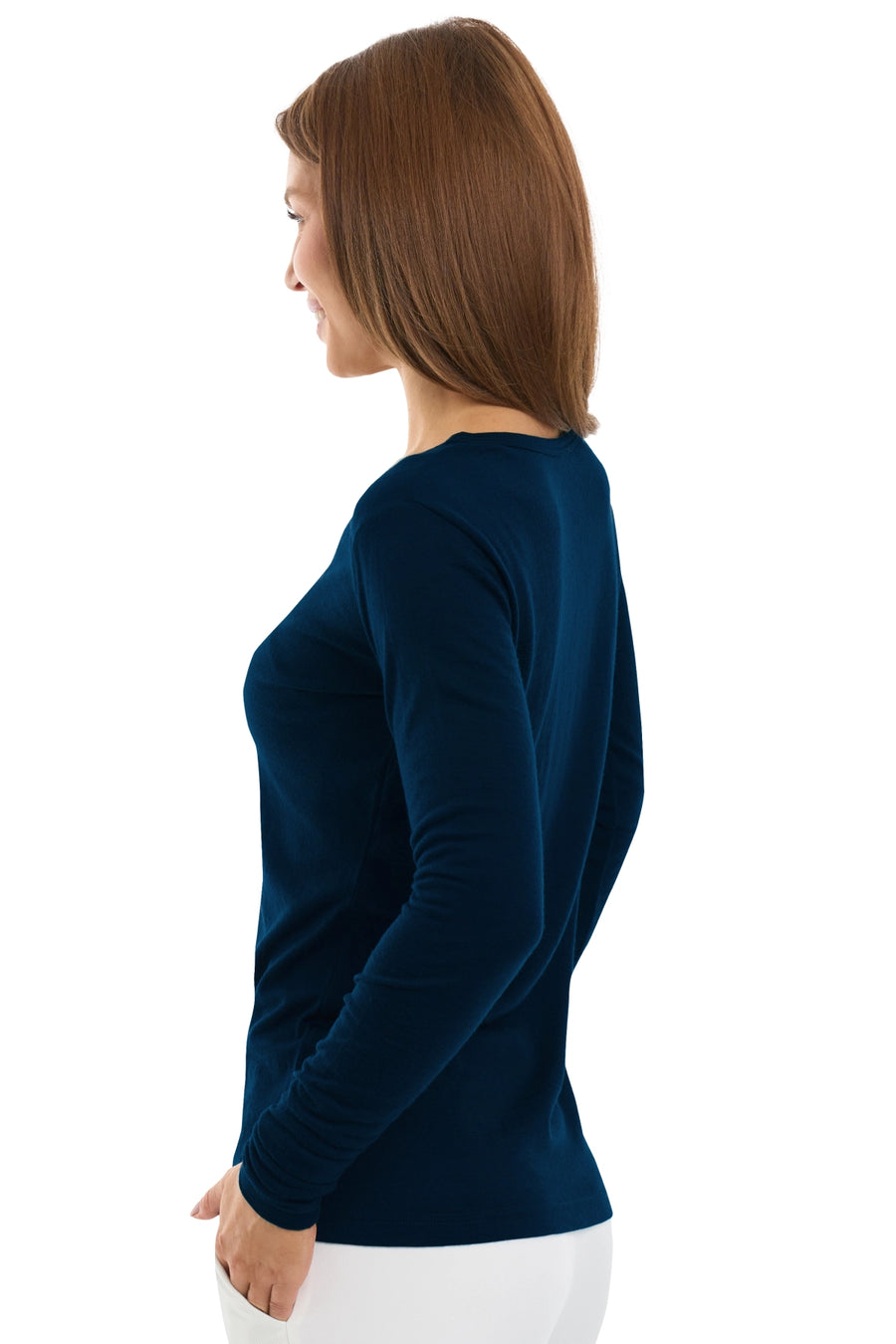 Manga Larga de Merino para Mujer 190 Azul Marino | Escote Redondo