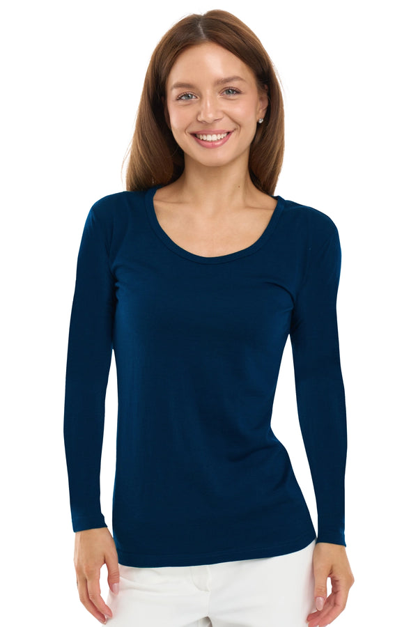 Women's Merino Long Sleeve 190 Navy | Scoop Neck