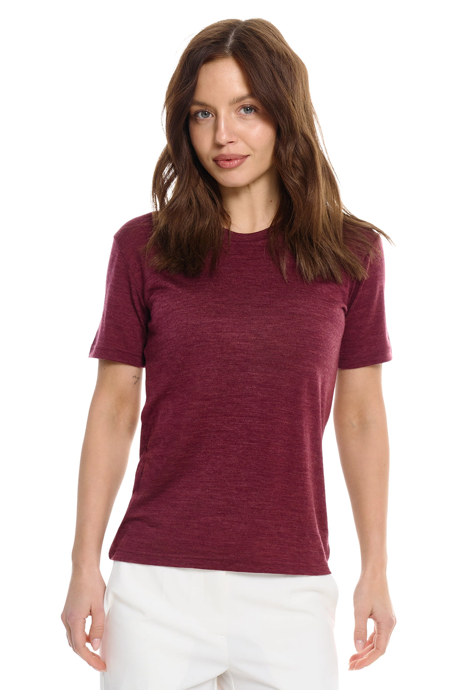 Women's Merino T-shirt 180 Burgundy Wine Crewneck