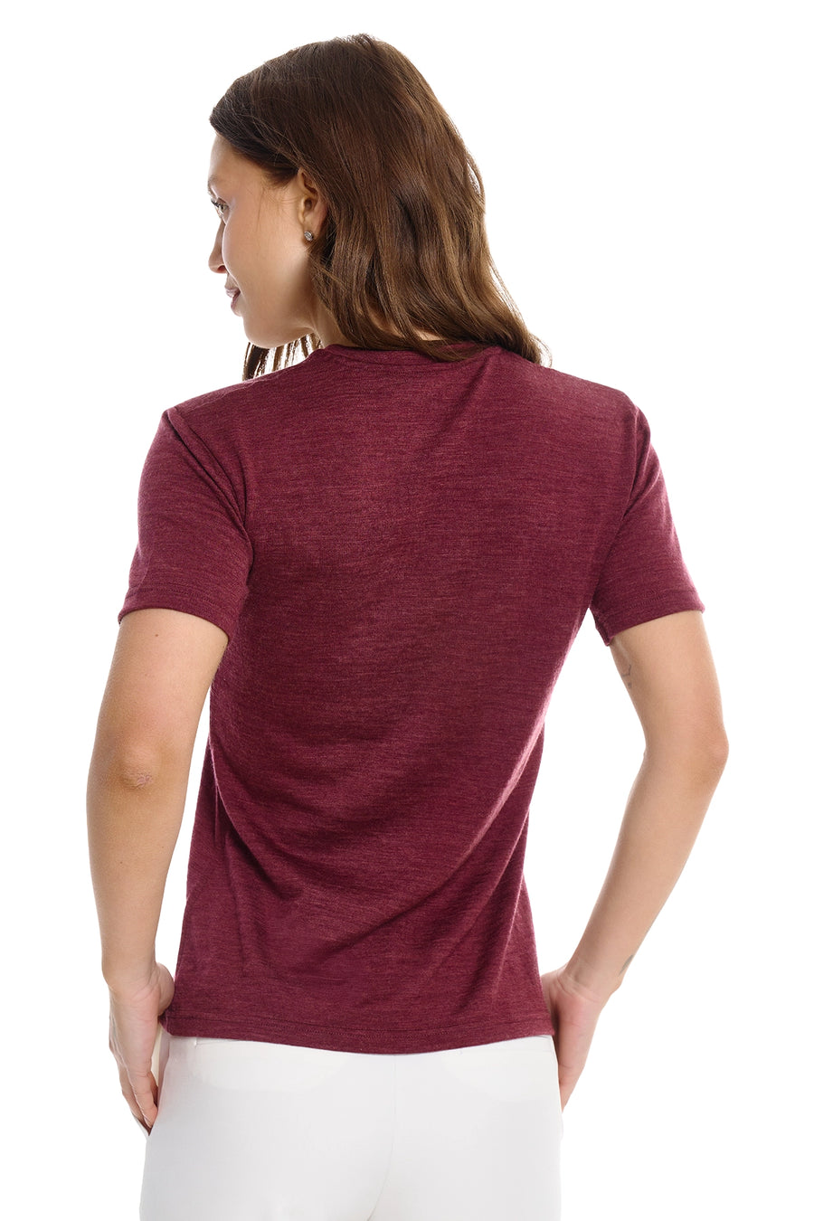 Women's Merino T-shirt 180 Burgundy Wine Crewneck — view 4