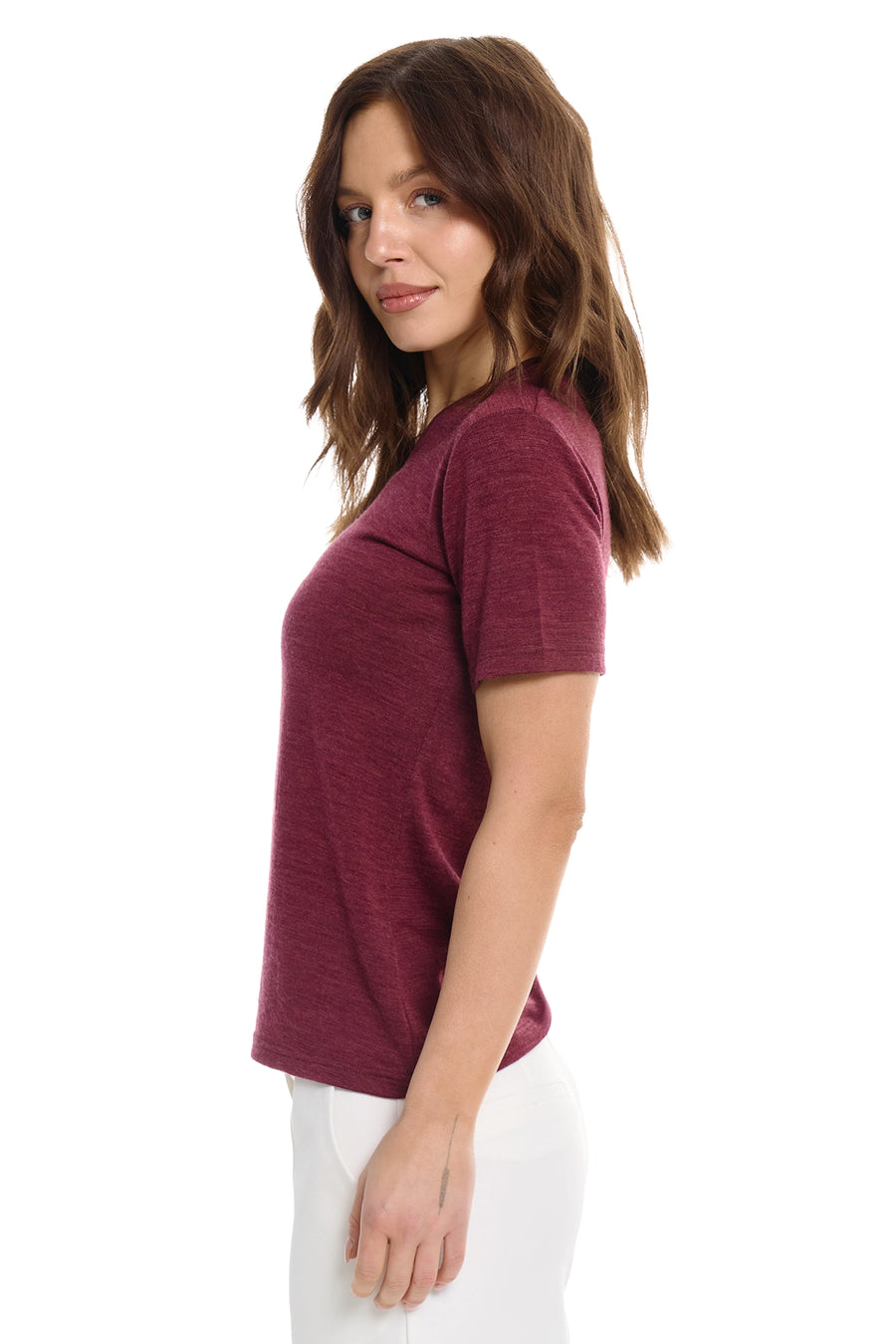 Women's Merino T-shirt 180 Burgundy Wine Crewneck — view 3