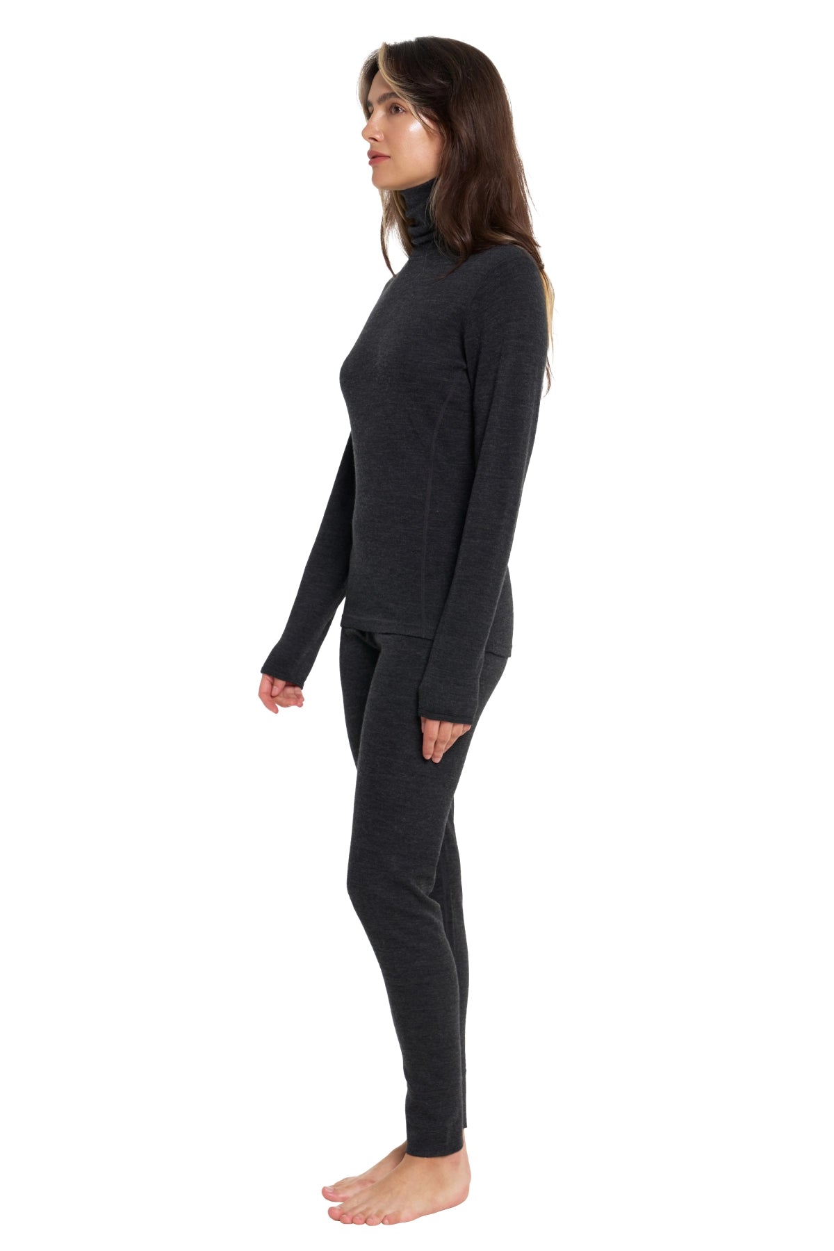Women's Merino Turtleneck Thermal Set 250 Charcoal Grey High Neck — view 3