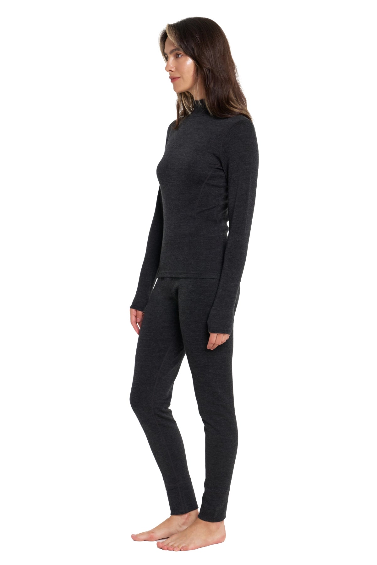 Women's Merino Turtleneck Thermal Set 250 Charcoal Grey Low Neck — view 3