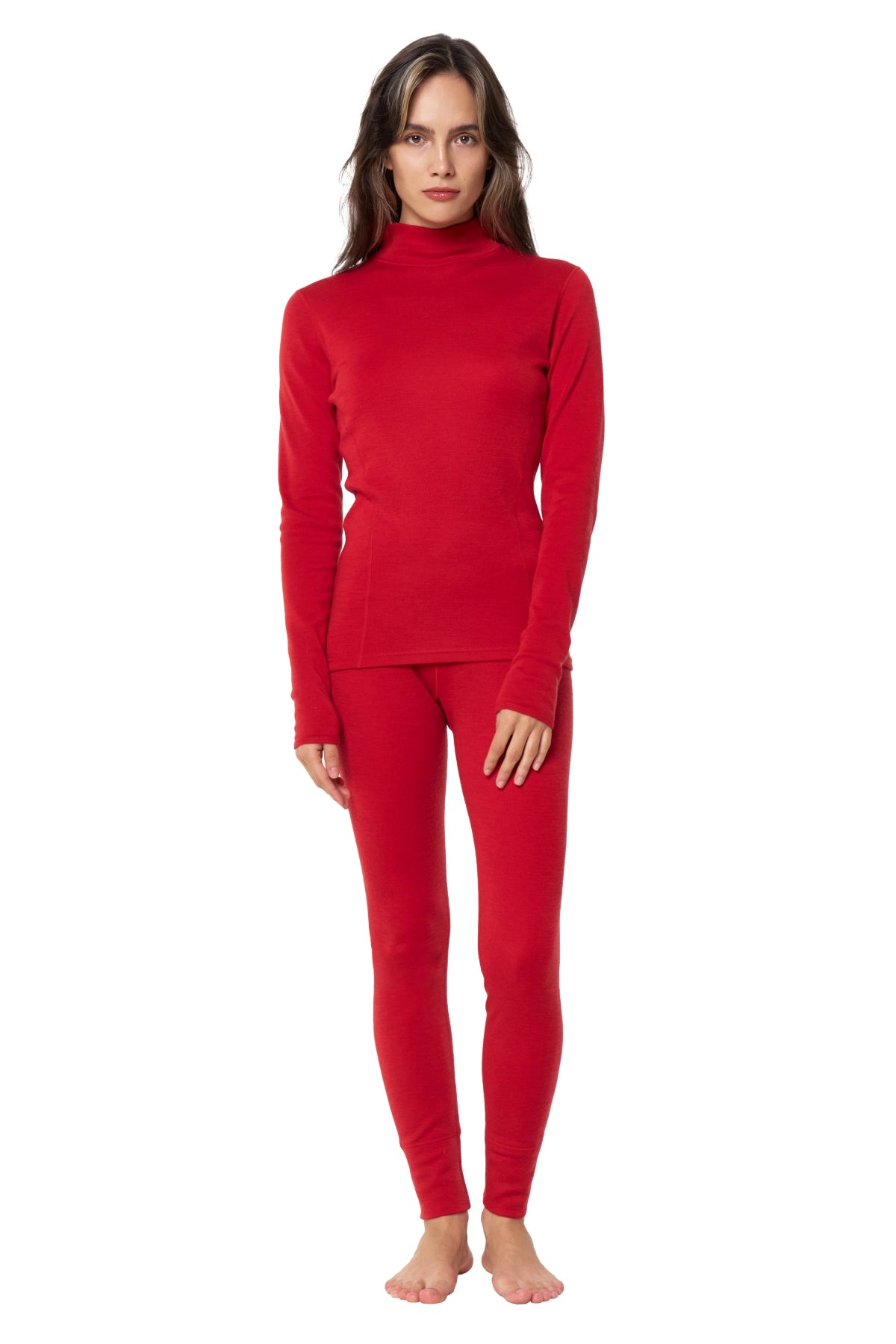Women's Merino Turtleneck Thermal Set 250 Cherry Red Low Neck