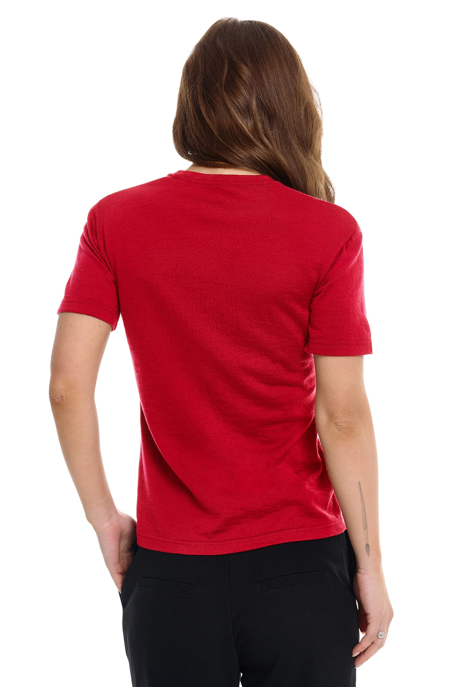 Women's Merino T-shirt 180 Cherry Red Crewneck — view 2