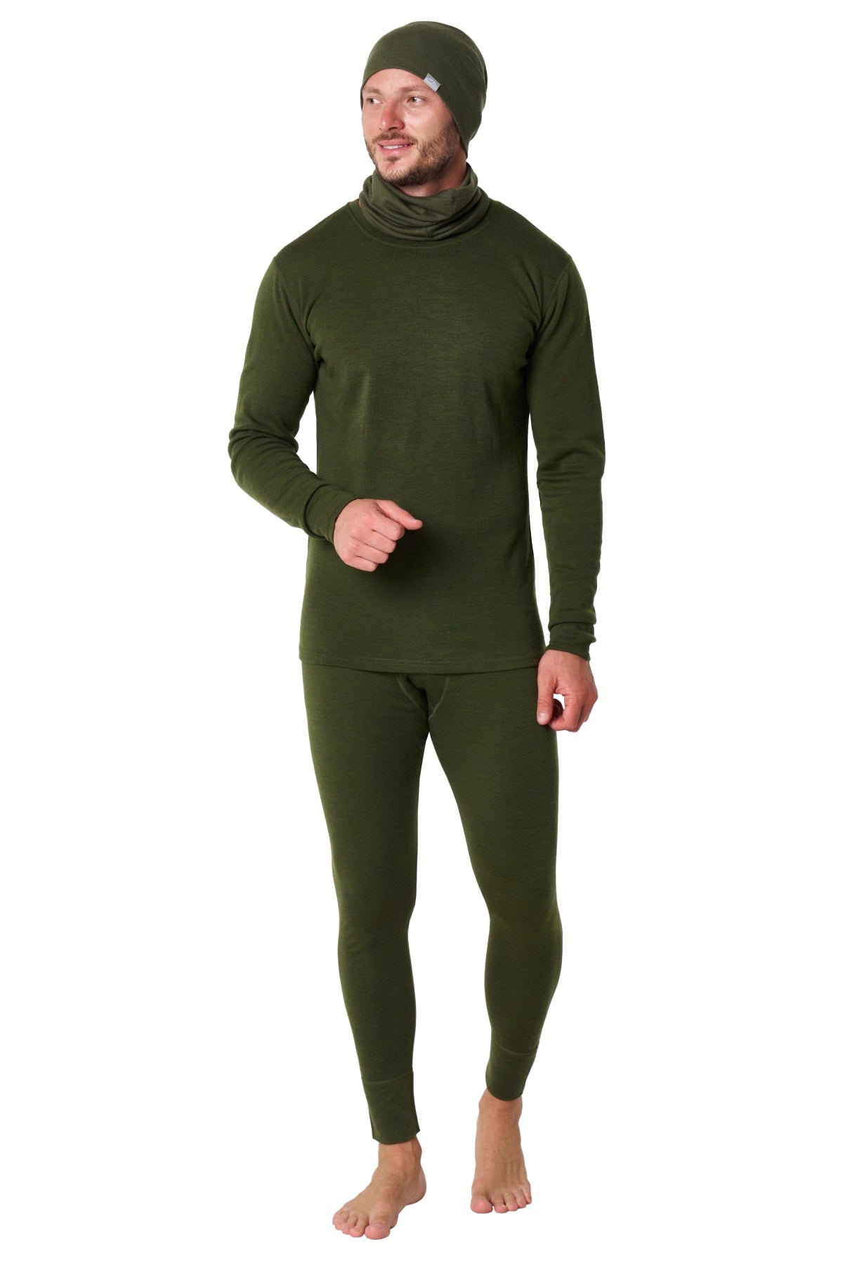 Men's Dark Olive Merino Wool Set 250 + Beanie & Gaiter