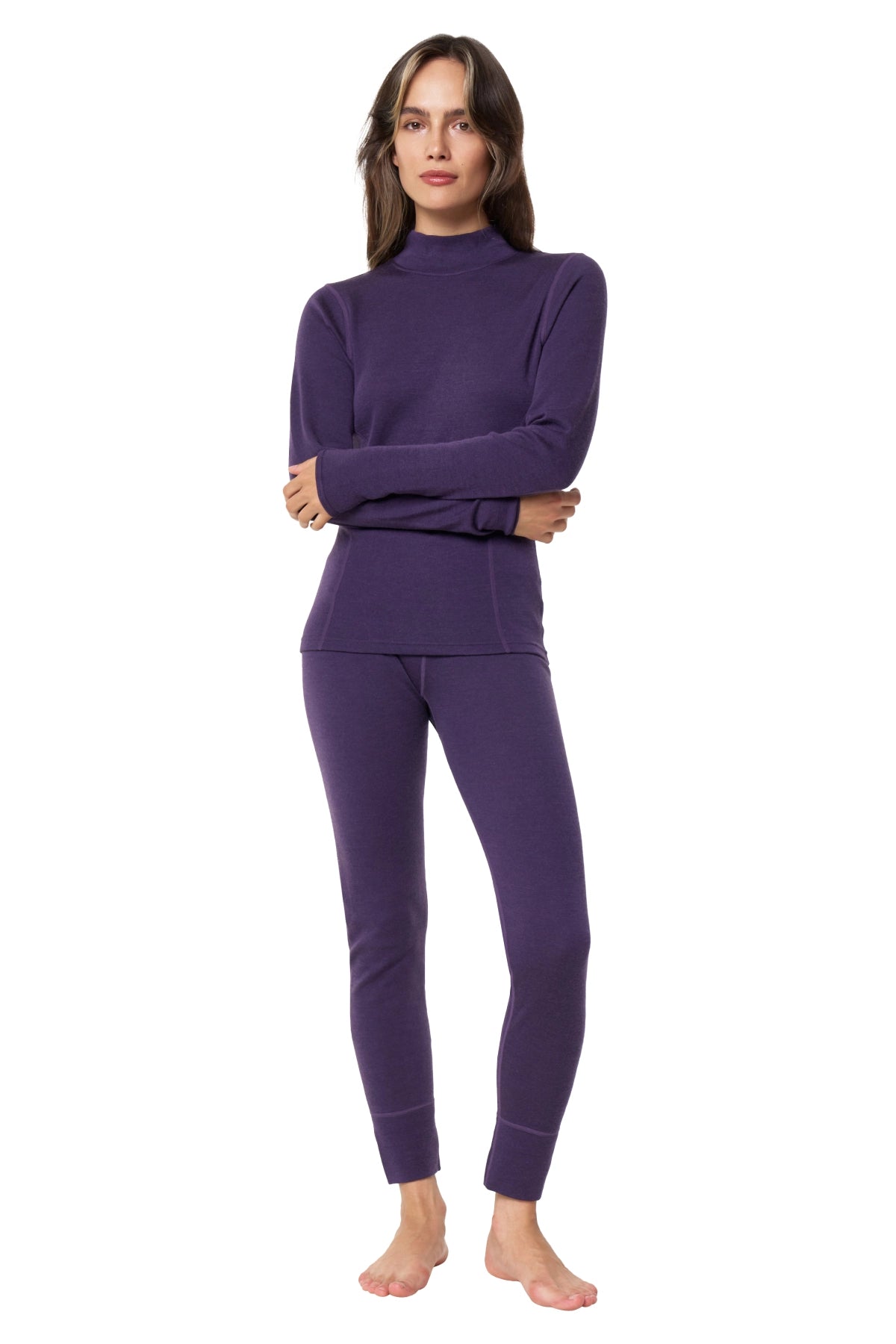 Women's Merino Turtleneck Thermal Set 250 Dark Purple Low Neck