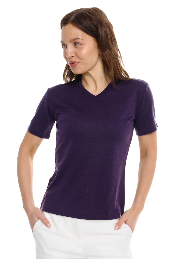 Women's Merino T-shirt 180 Dark Purple V-Neck
