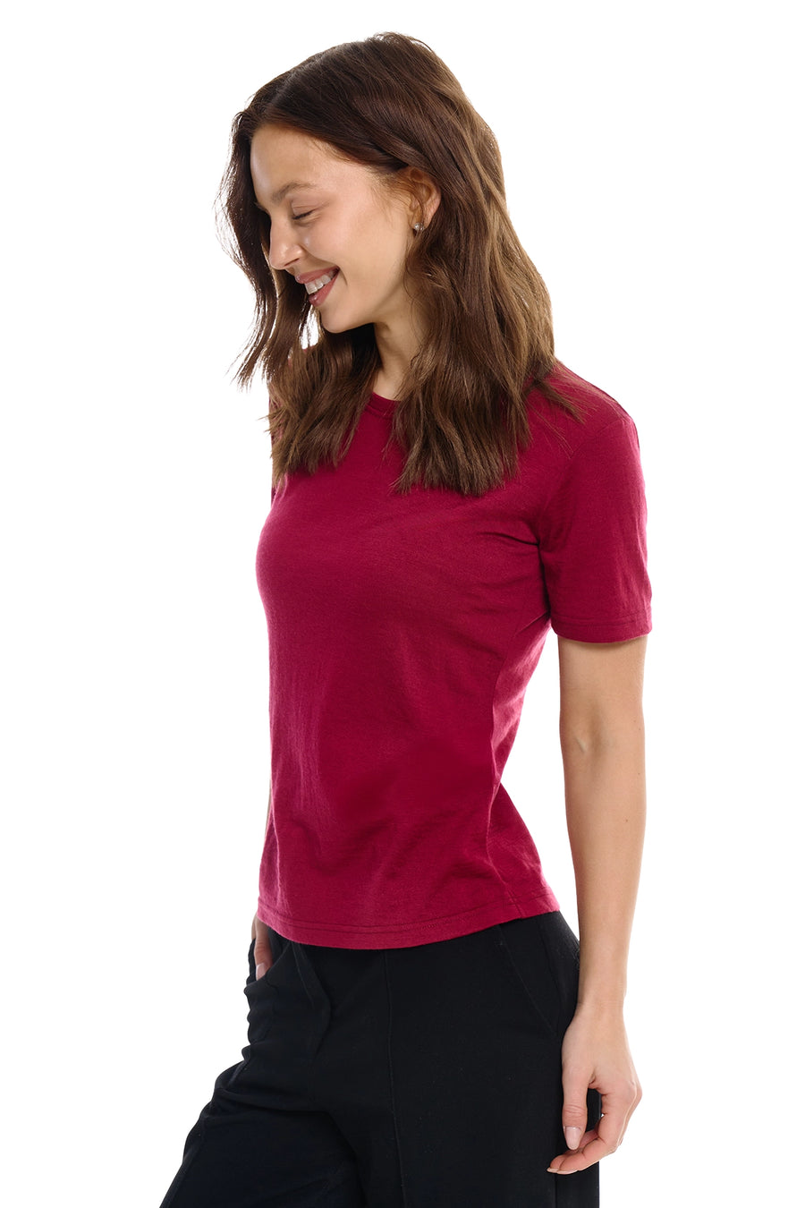 Women's Merino T-shirt 180 Dark Red Crewneck — view 3