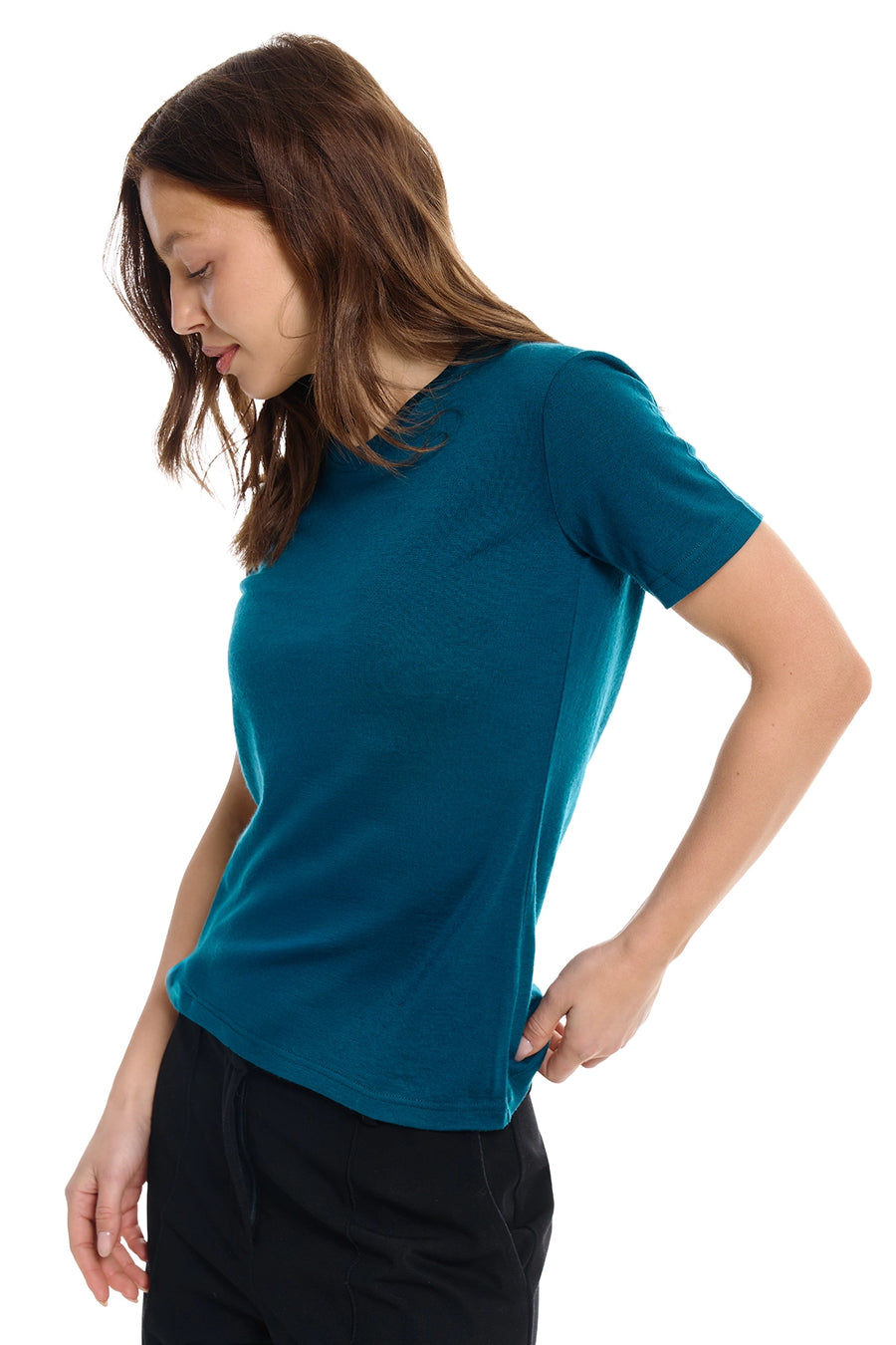 Women's Merino T-shirt 180 Dark Teal Crewneck — view 3