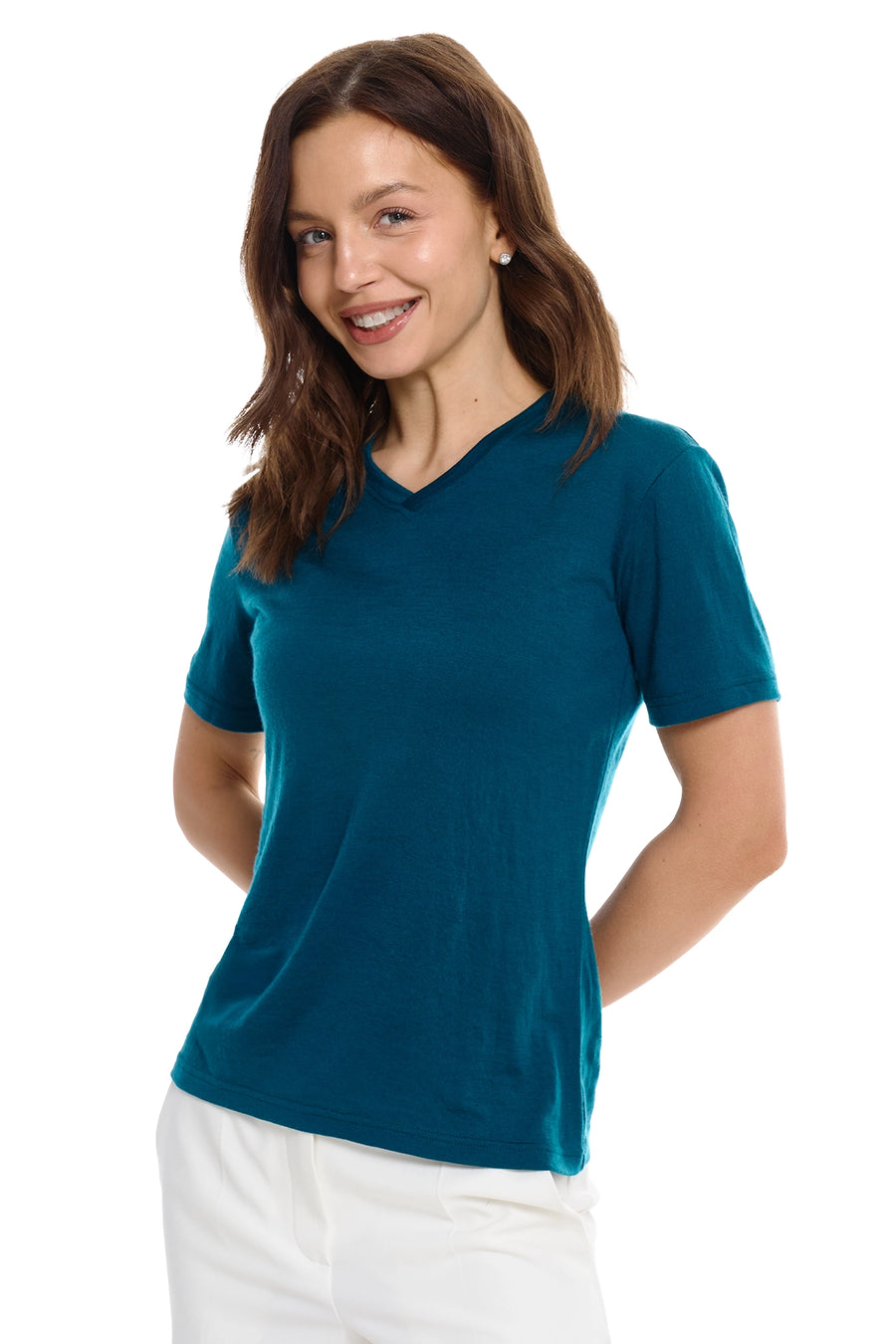 Women's Merino T-shirt 180 Dark Teal V-neck