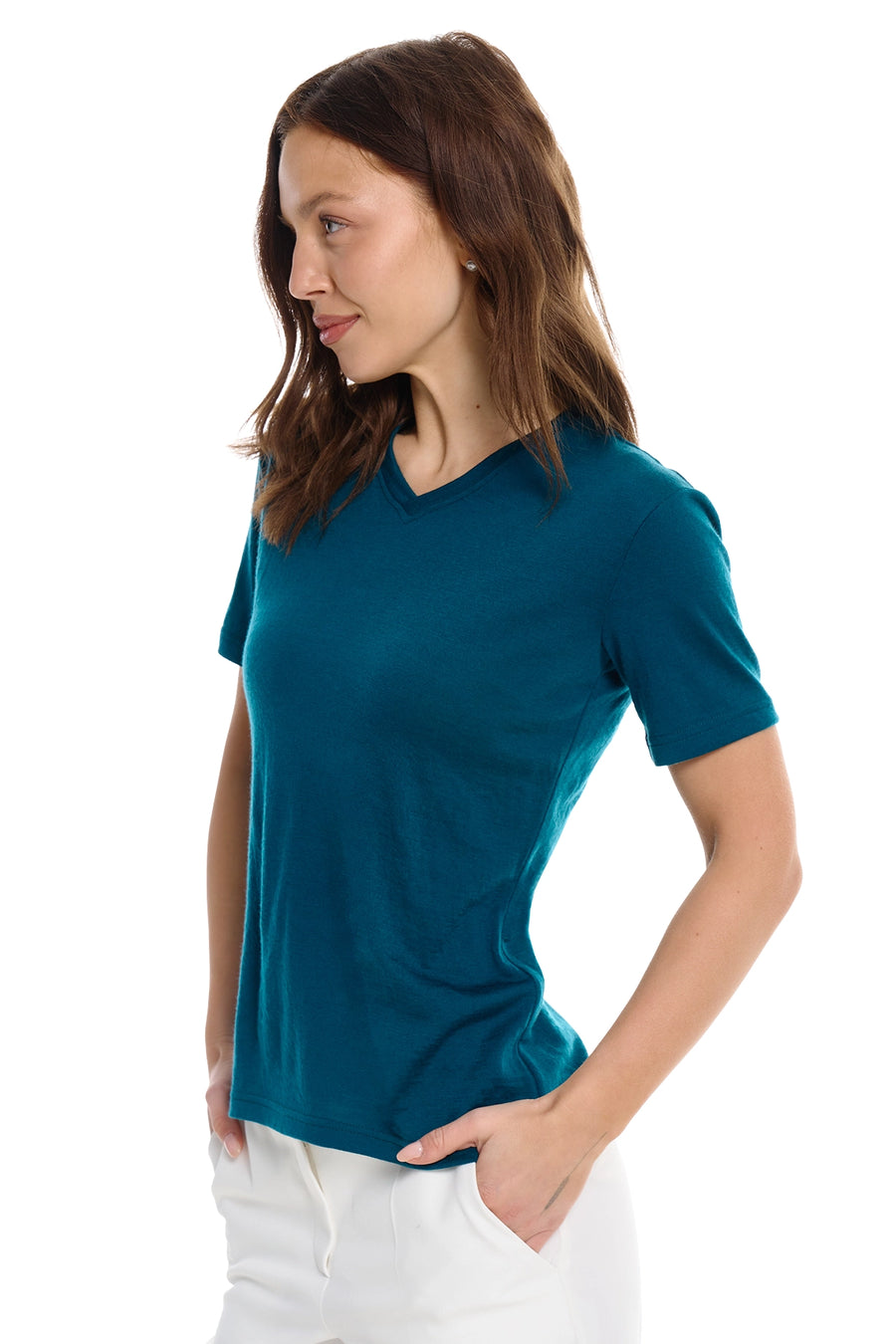 Women's Merino T-shirt 180 Dark Teal V-neck — view 2