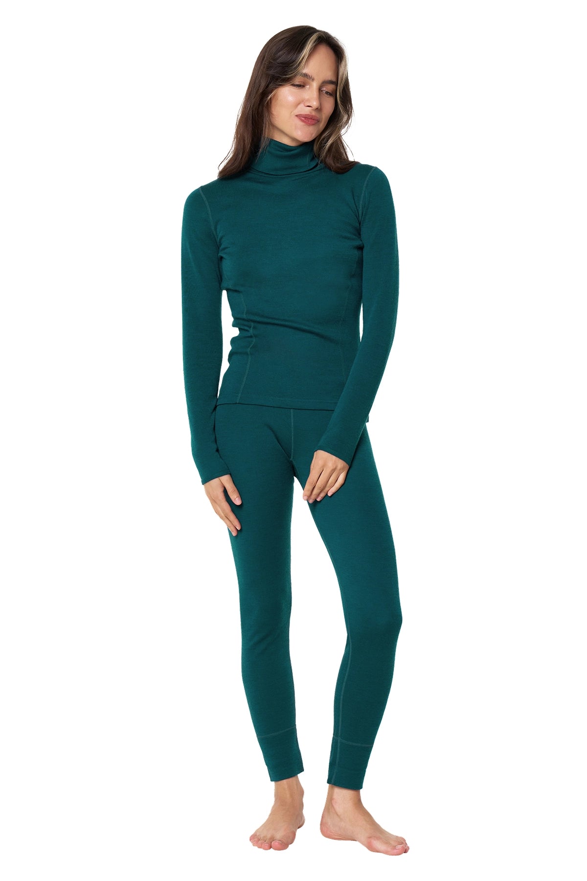 Women's Merino Turtleneck Thermal Set 250 Deep Teal High Neck