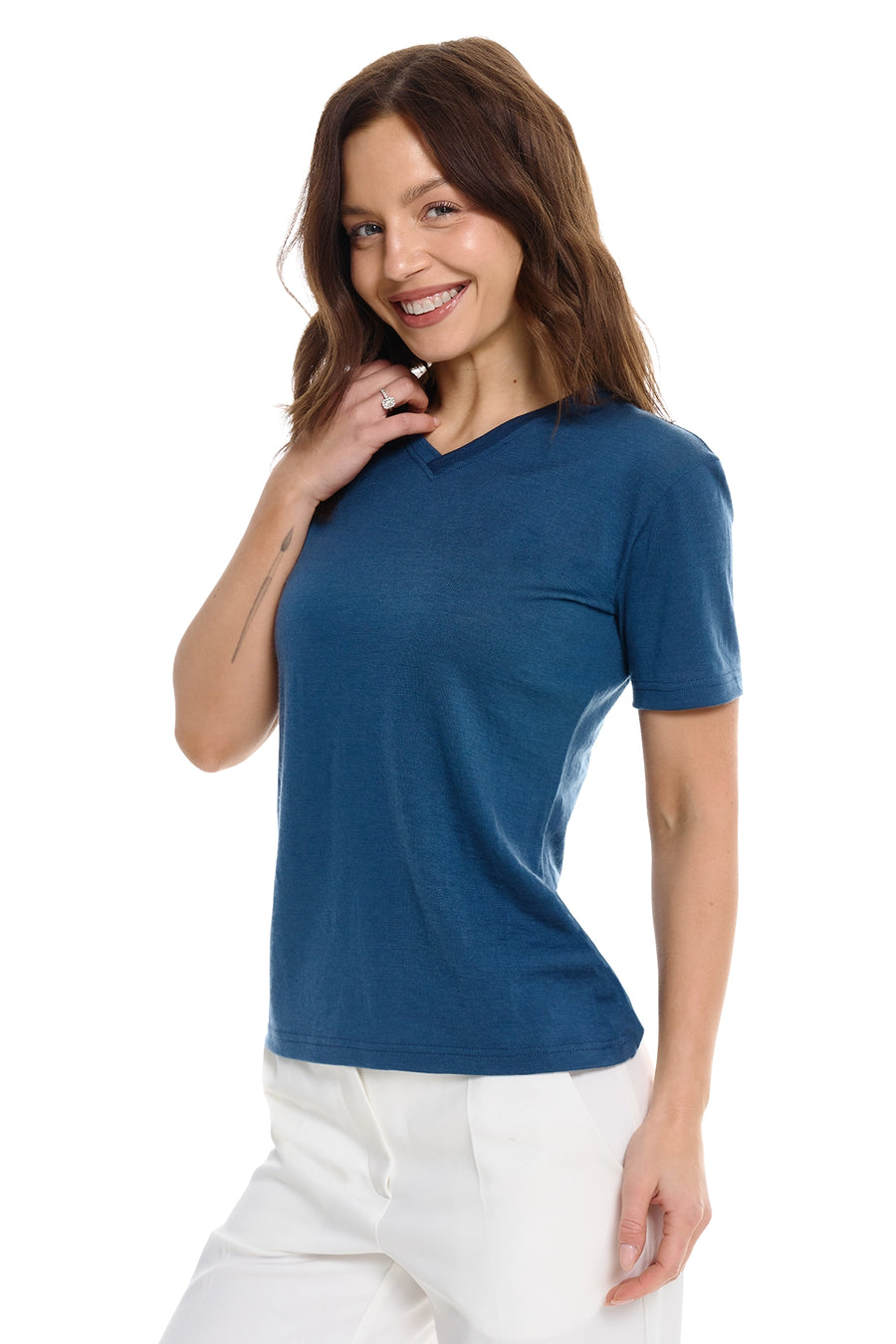 Women's Merino T-shirt 180 Denim V-neck — view 2