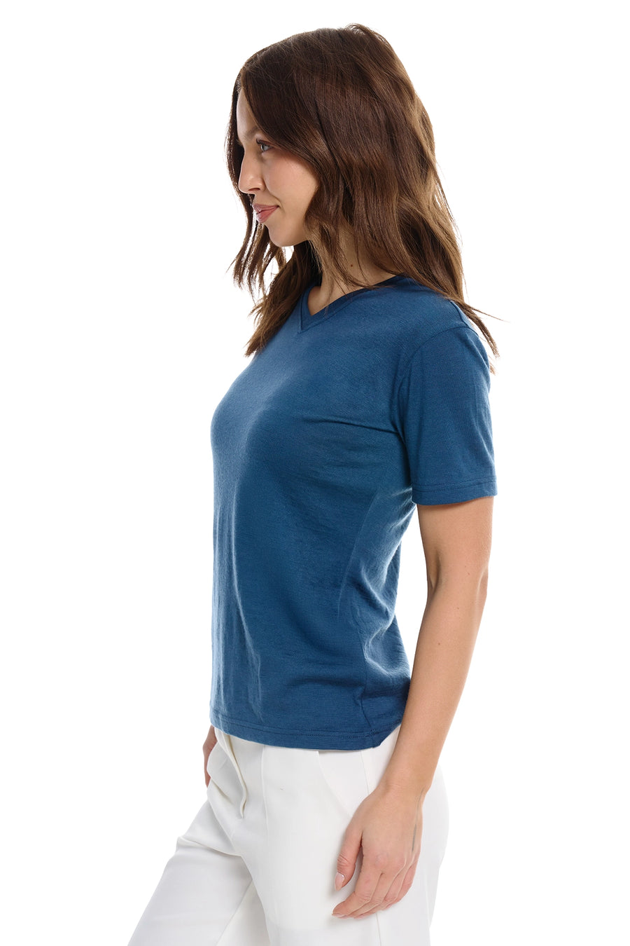 Women's Merino T-shirt 180 Denim V-neck — view 3