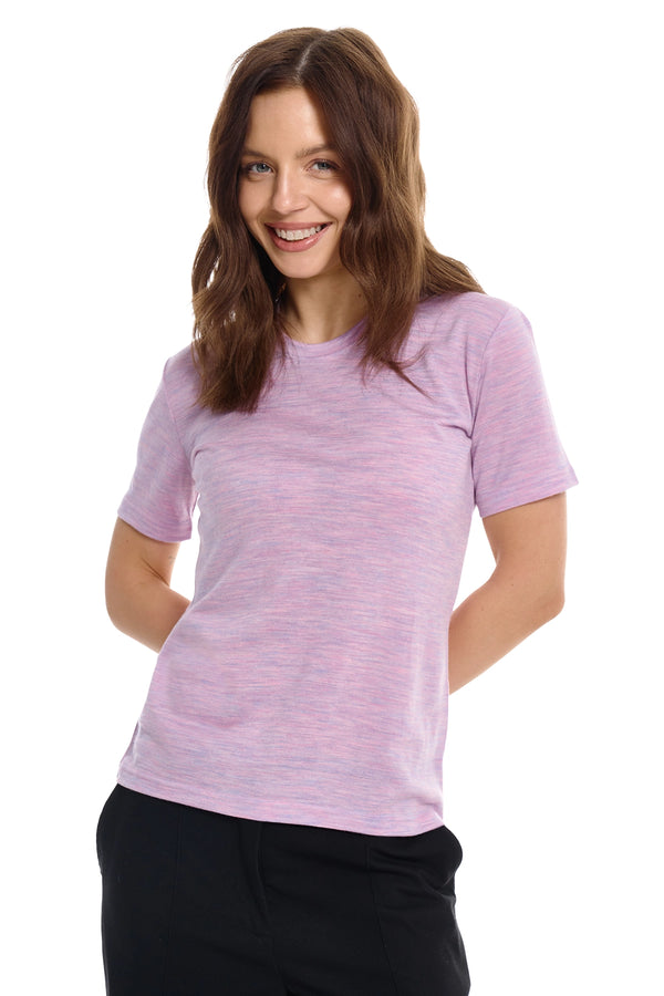 Women's Merino T-shirt 180 Lilac Heather Crewneck