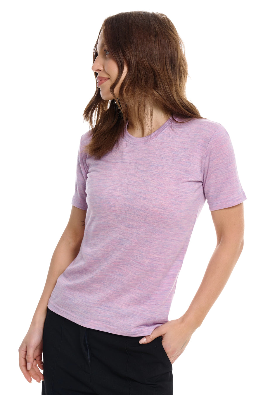 Women's Merino T-shirt 180 Lilac Heather Crewneck — view 2