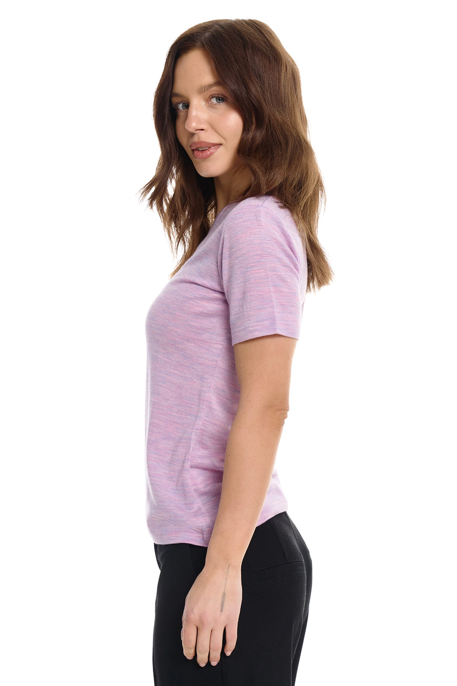 Women's Merino T-shirt 180 Lilac Heather Crewneck — view 3
