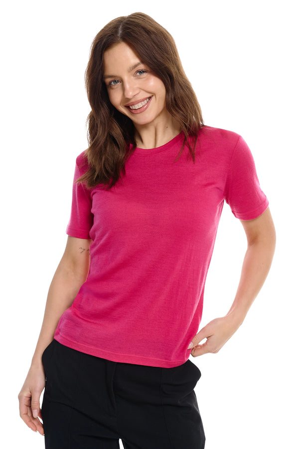 Women's Merino T-shirt 180 Magenta Crewneck