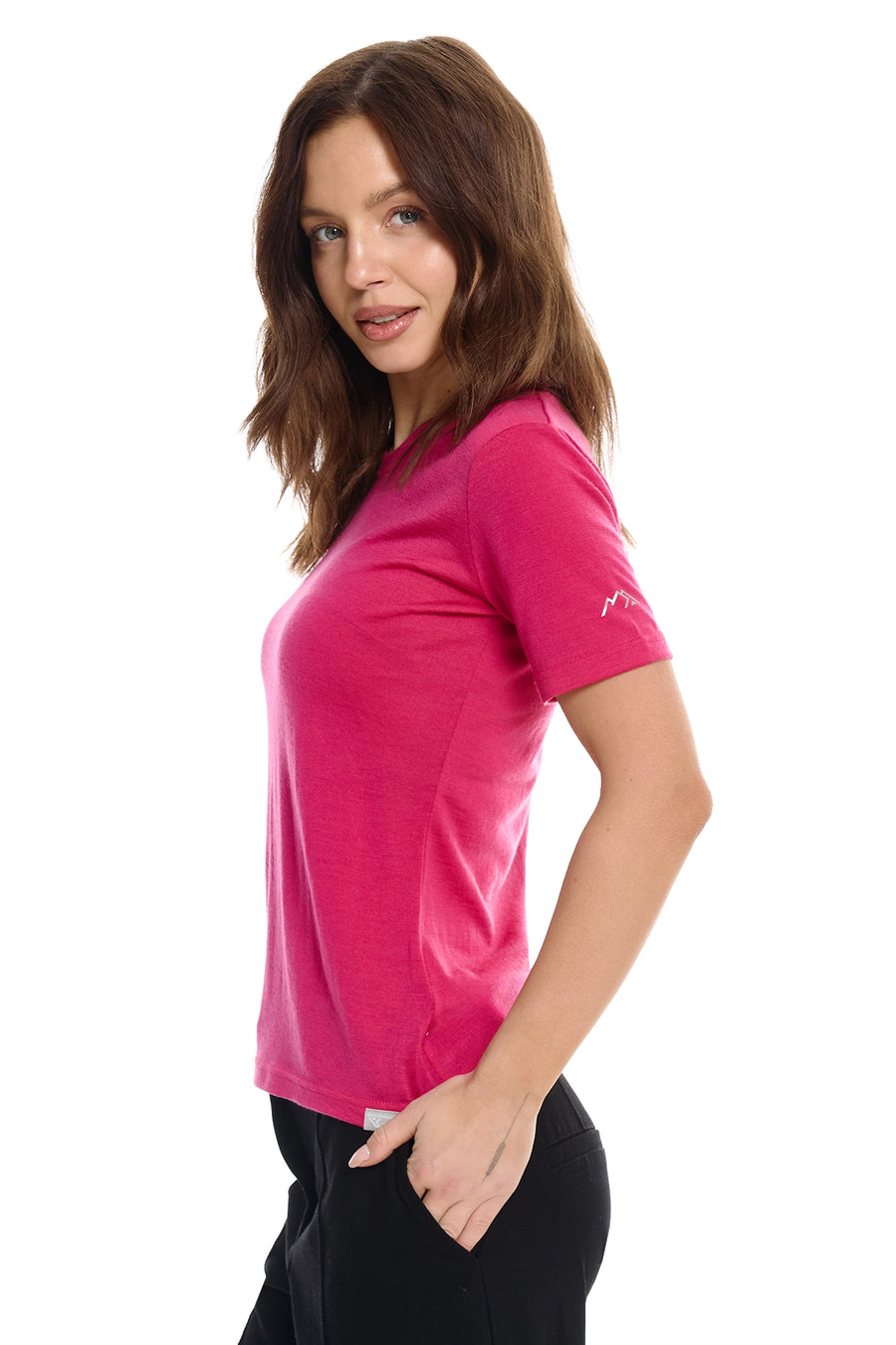 Women's Merino T-shirt 180 Magenta Crewneck — view 3