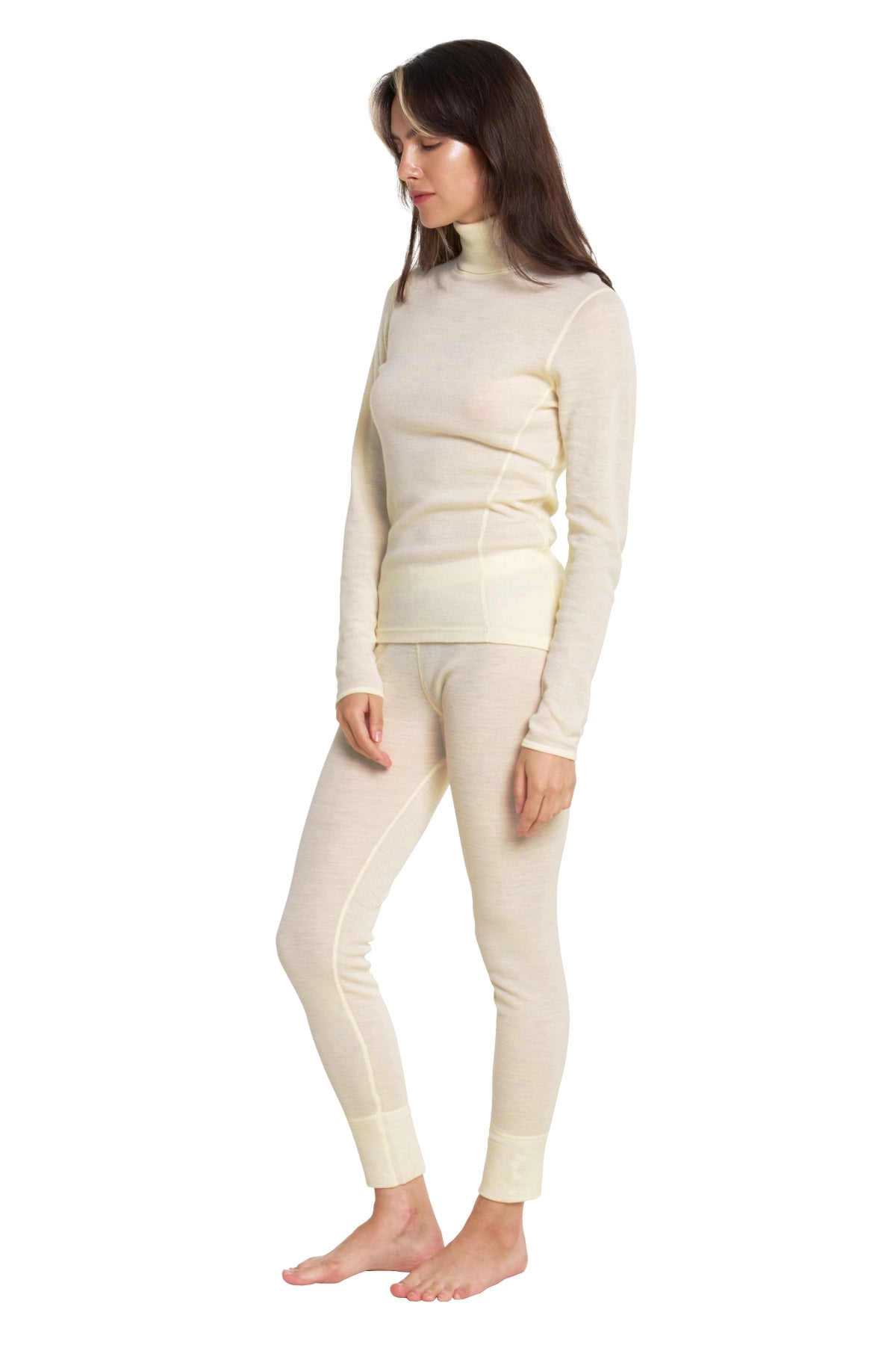 Women's Merino Turtleneck Thermal Set 250 Natural White High Neck — view 3