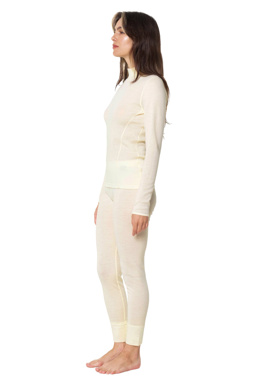 Women's Merino Turtleneck Thermal Set 250 Natural White Low Neck — view 3