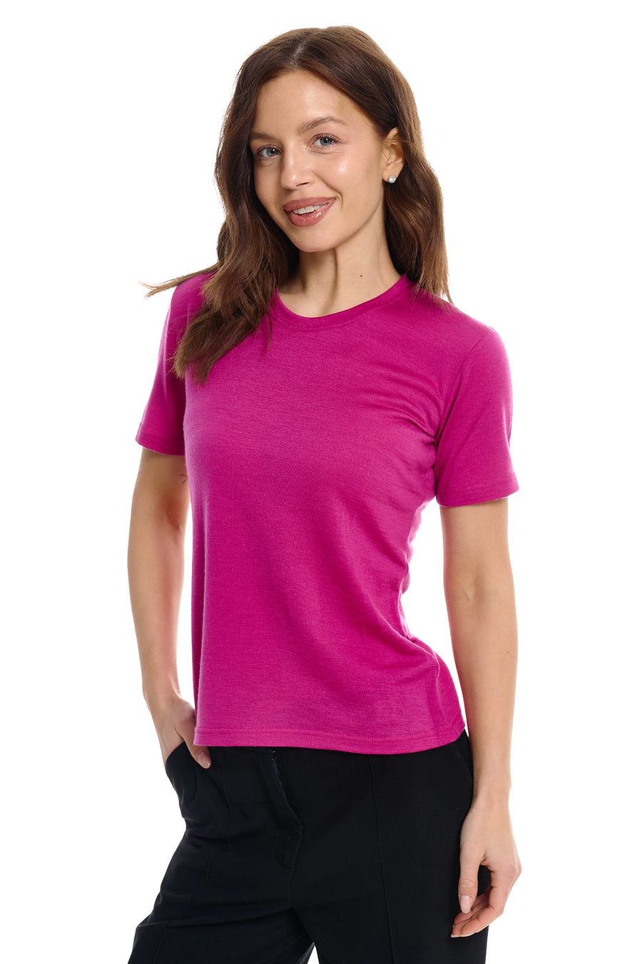 Women's Merino T-shirt 180 Royal Fuchsia Crewneck