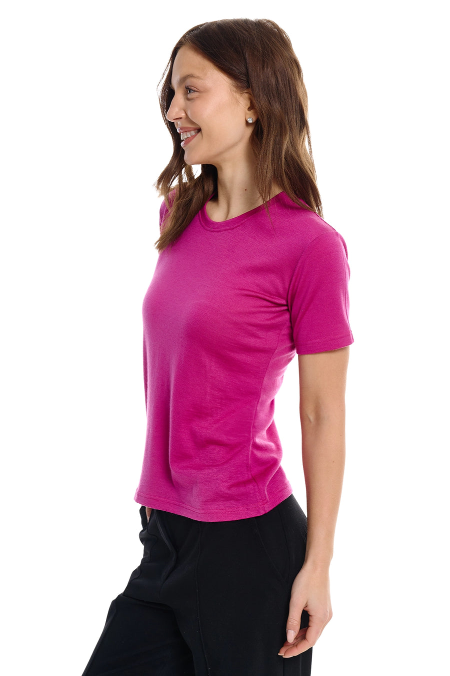 Women's Merino T-shirt 180 Royal Fuchsia Crewneck — view 3