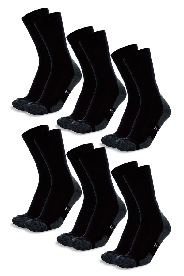 Merino Wool Hiking Socks, 6 pack, Black