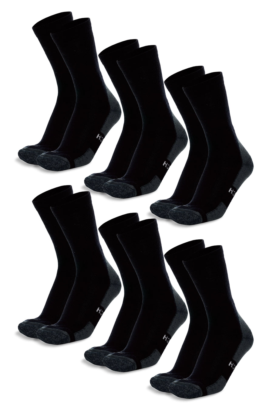 Merino Wool Hiking Socks, 6 pack, Black