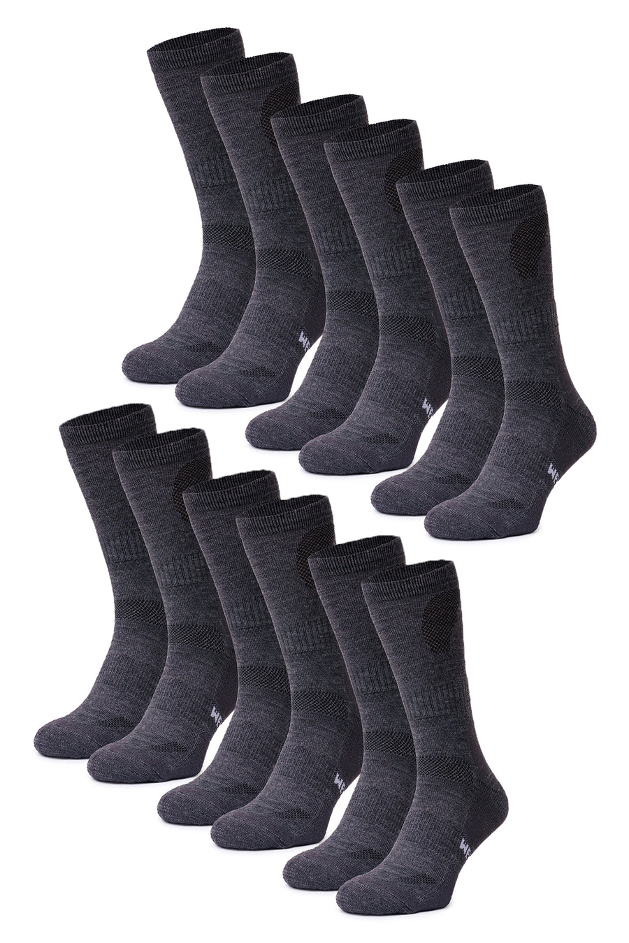 Merino Wool Hiking Socks, 6 pack, Charcoal Grey