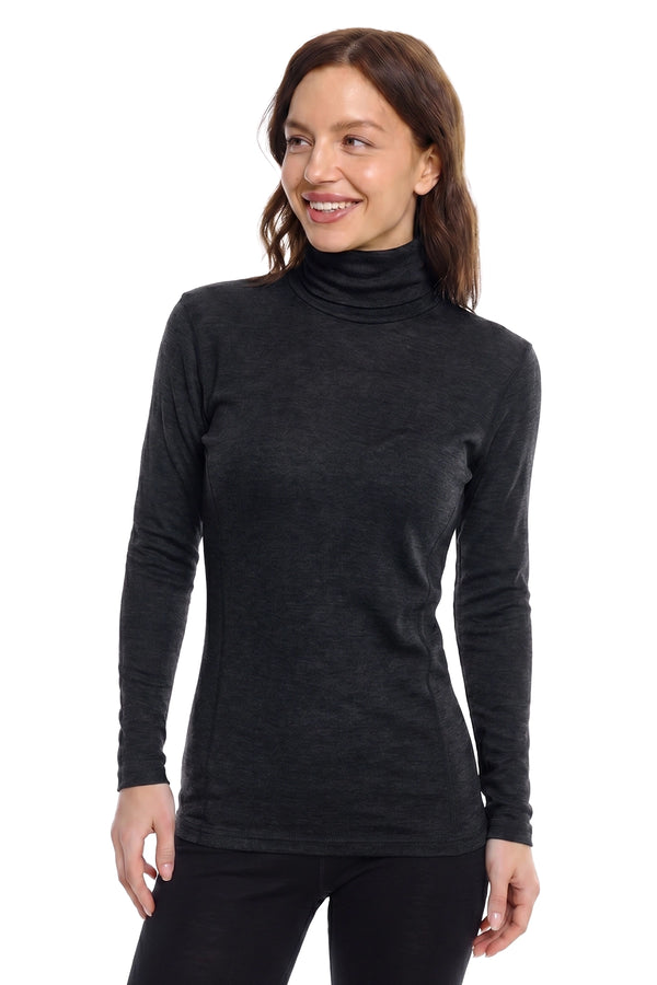 Women's Merino Turtleneck Long Sleeve 260 Charcoal High Neck