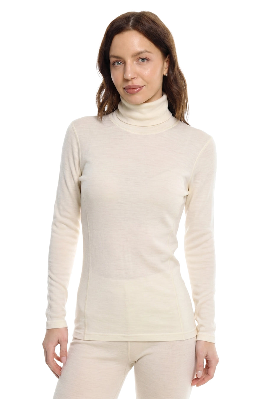 Women's Merino Turtleneck Long Sleeve 260 Natural White High Neck