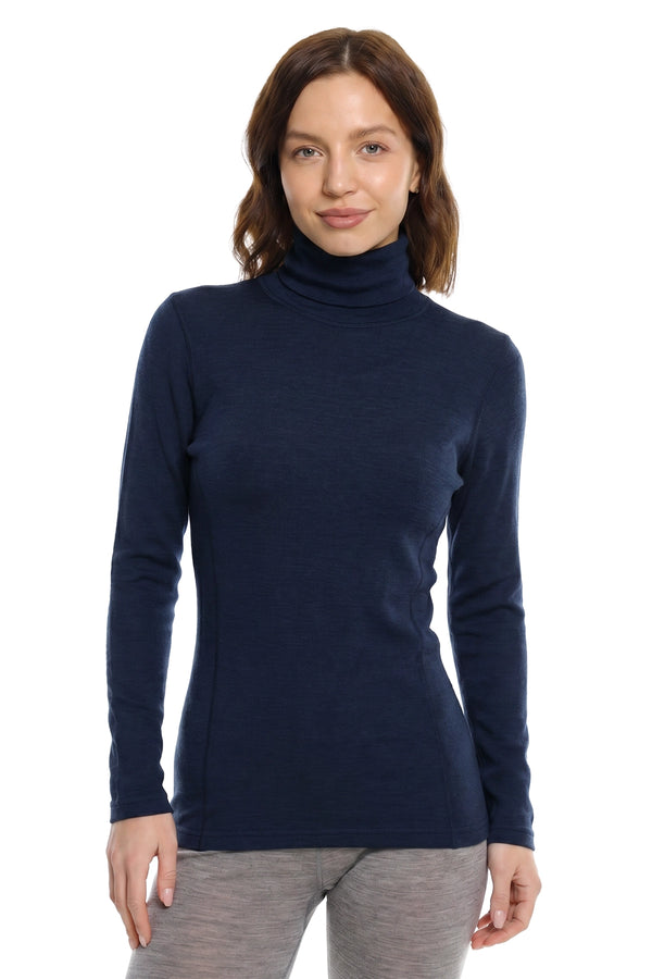 Women's Merino Turtleneck Long Sleeve 260 Navy High Neck