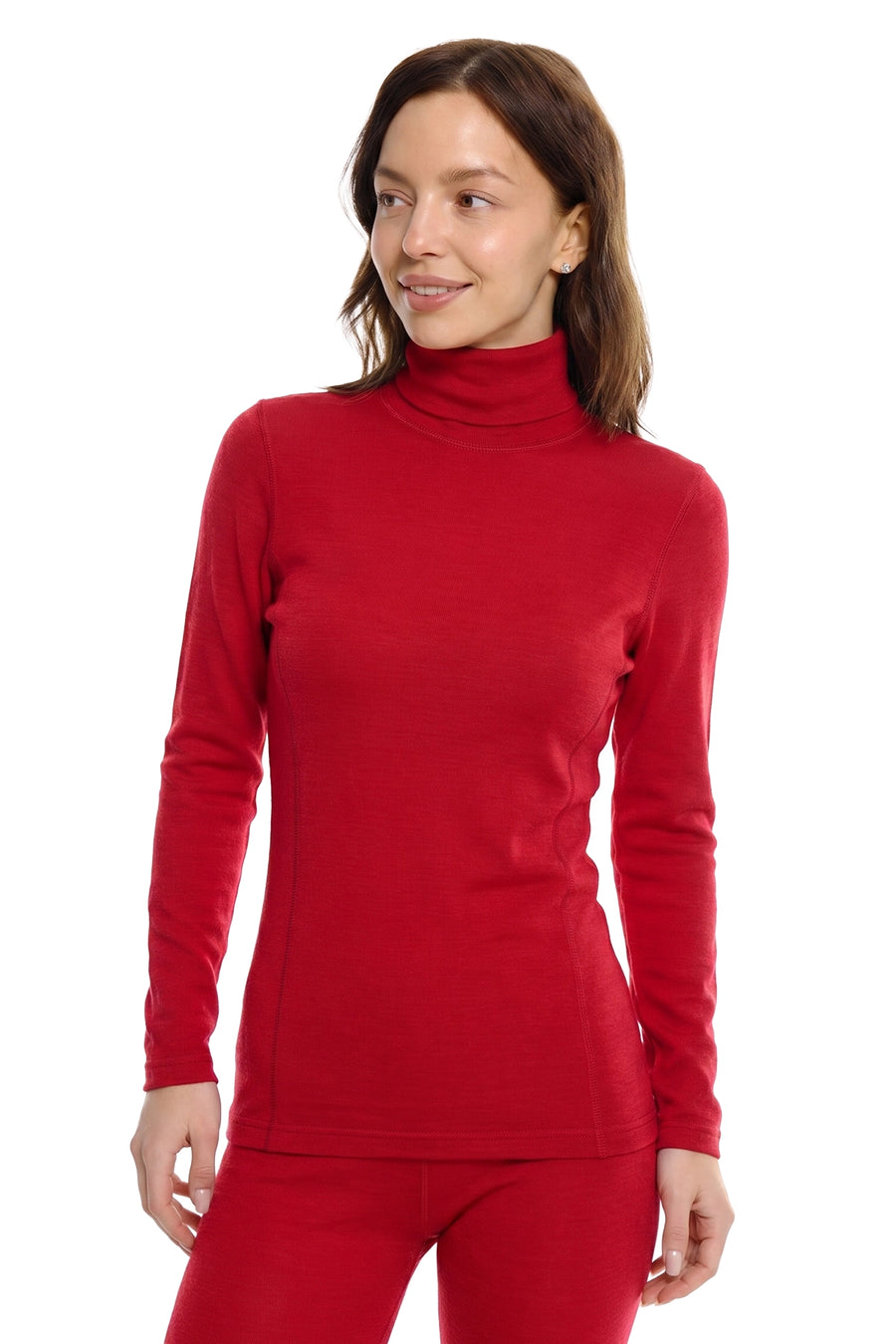 Women's Merino Turtleneck Long Sleeve 260 Red High Neck