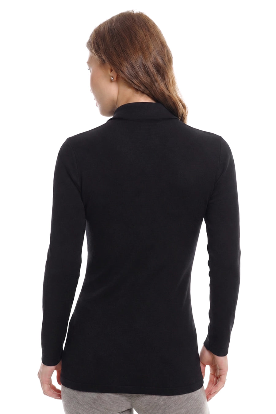 Women's Merino Turtleneck Long Sleeve 260 Black Low Neck — view 2