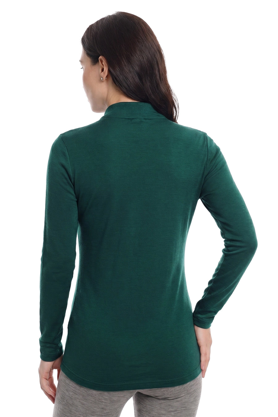 Women's Merino Turtleneck Long Sleeve 260 Forest Green Low Neck — view 2